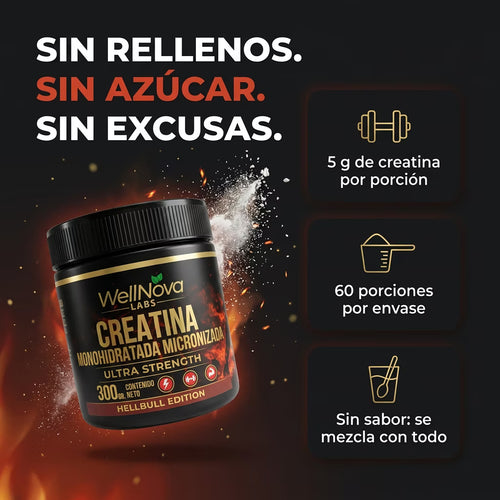 Creatina Hellbull: sin rellenos, sin azúcar